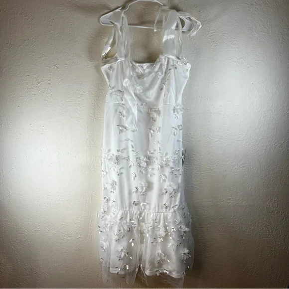Lulu's Effortlessly Sweet White Tulle 3D Floral Tie-Strap Midi Dress - Picture 3 of 14